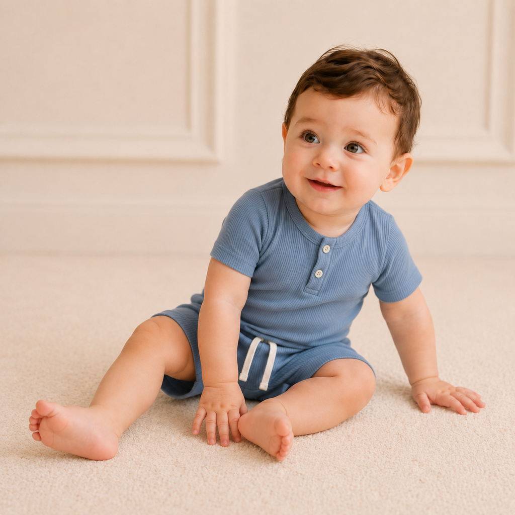 Everyday Ribbed Baby Bodysuit & Shorts Set - Blue