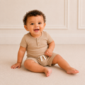 Everyday Ribbed Baby Bodysuit & Shorts Set - Khaki