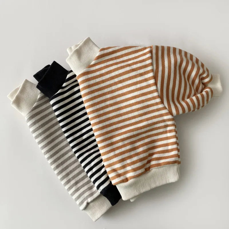 Striped velvet hoodie sweatshirt for babies and toddlers in black
