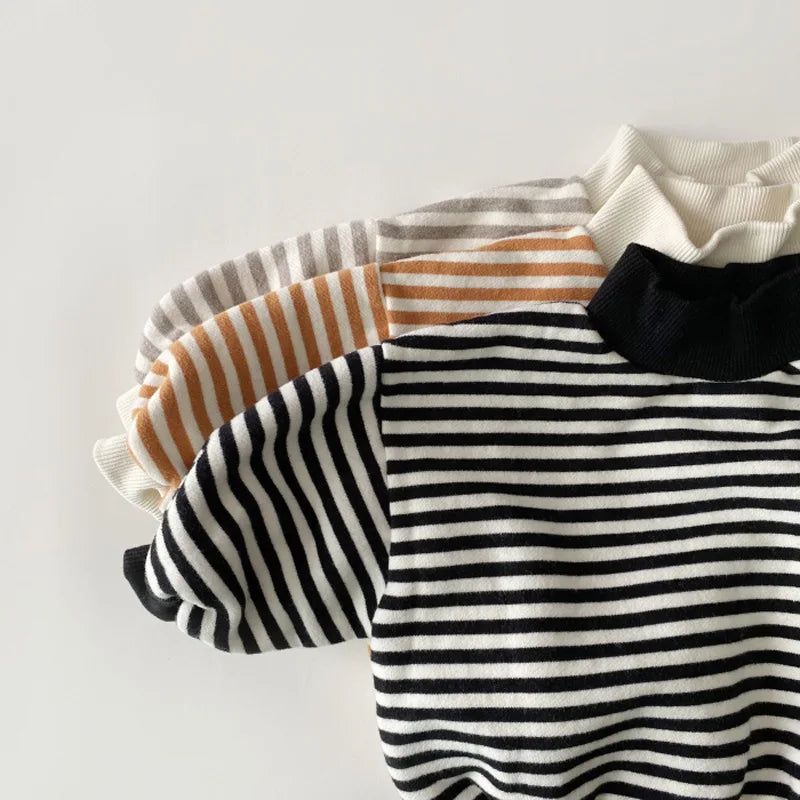 Striped velvet hoodie sweatshirt for babies and toddlers in orange