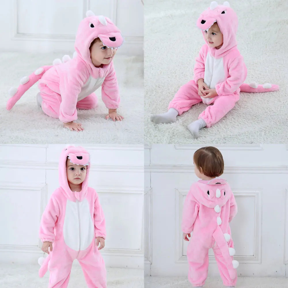 Pink dinosaur plush jumpsuit costume for toddlers
