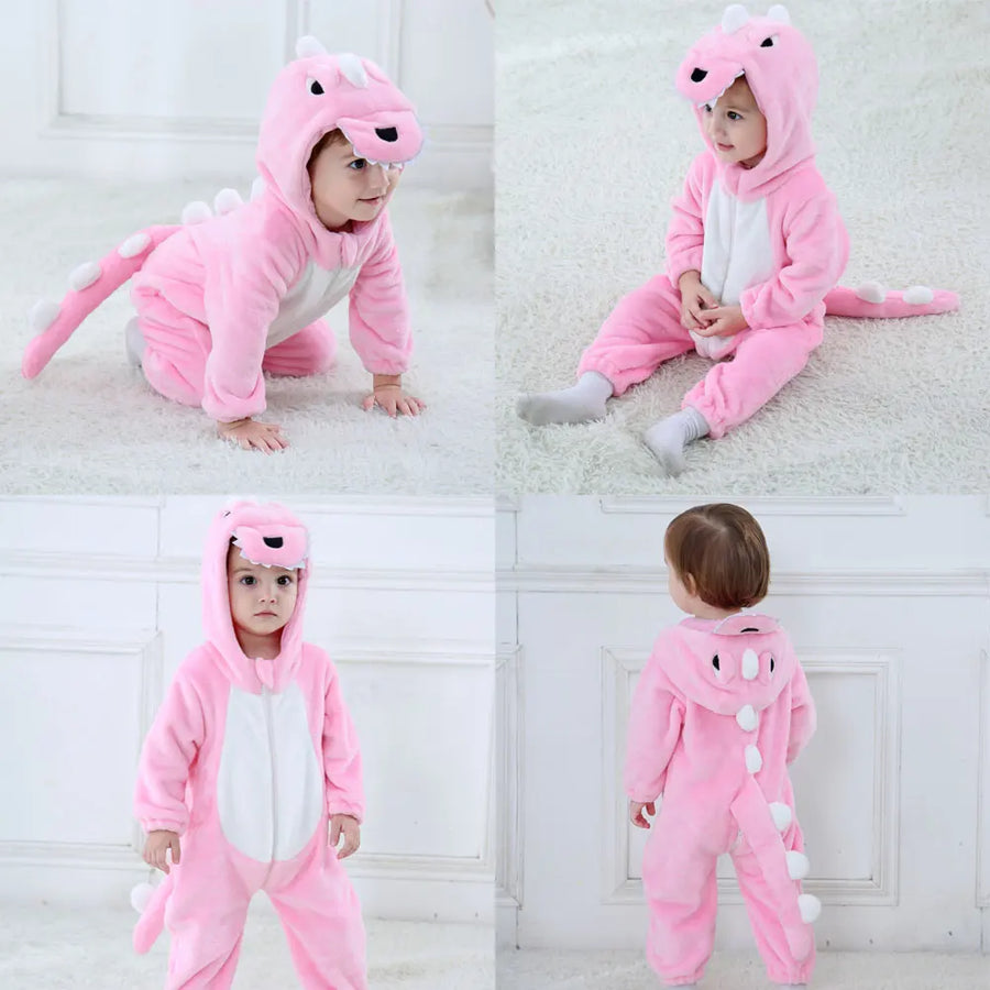 Pink dinosaur plush jumpsuit costume for toddlers