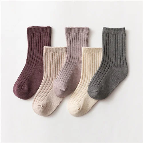 Ribbed Everyday Sock Set – 5 Pairs - Muted Berry Tones, product view