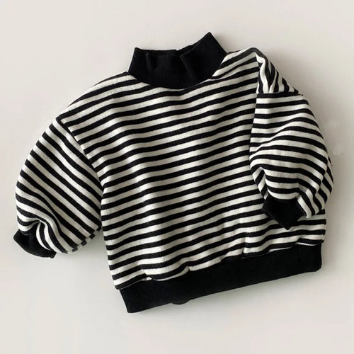 Striped velvet hoodie sweatshirt for babies and toddlers in light gray