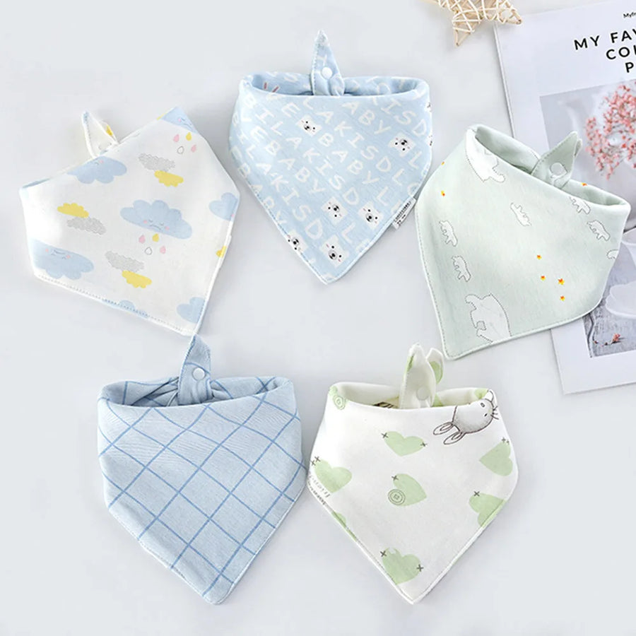 Essential 5-Pack Cotton Baby Bib Set - Cloud, product view