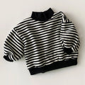 Striped velvet hoodie sweatshirt for babies and toddlers front view