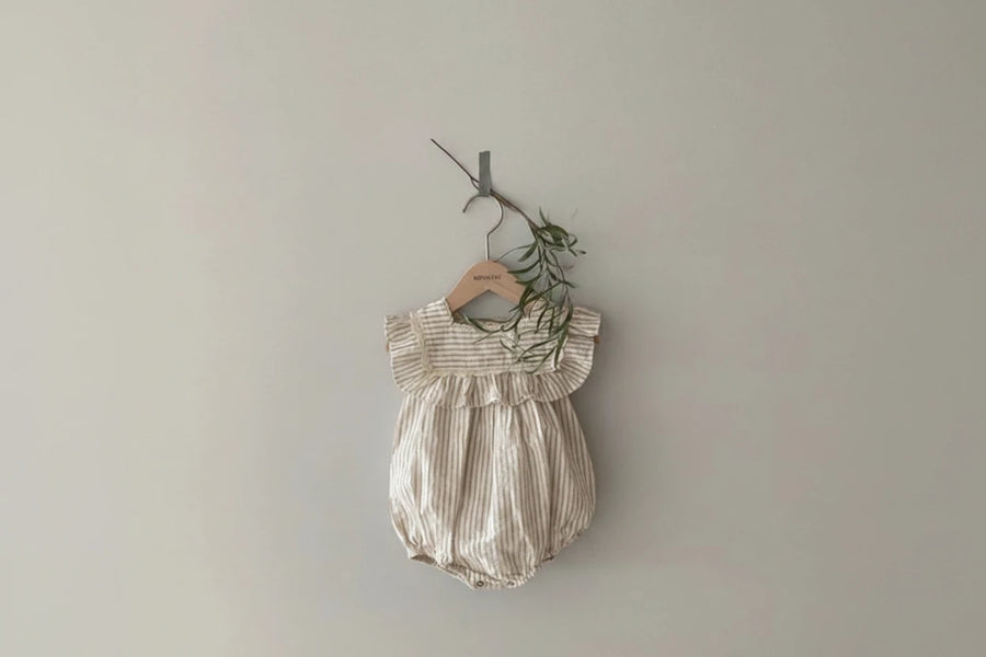 Toddler vintage stripe romper dress with breathable cotton and linen fabric