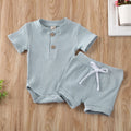 Blue ribbed baby bodysuit and shorts set