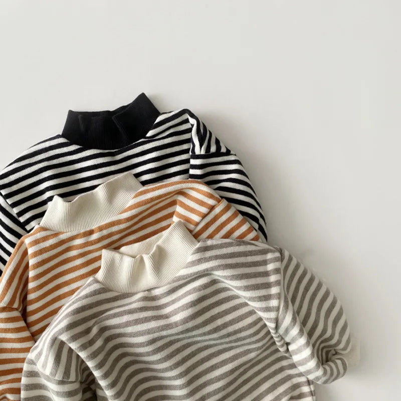 Striped velvet hoodie sweatshirt for babies and toddlers in black