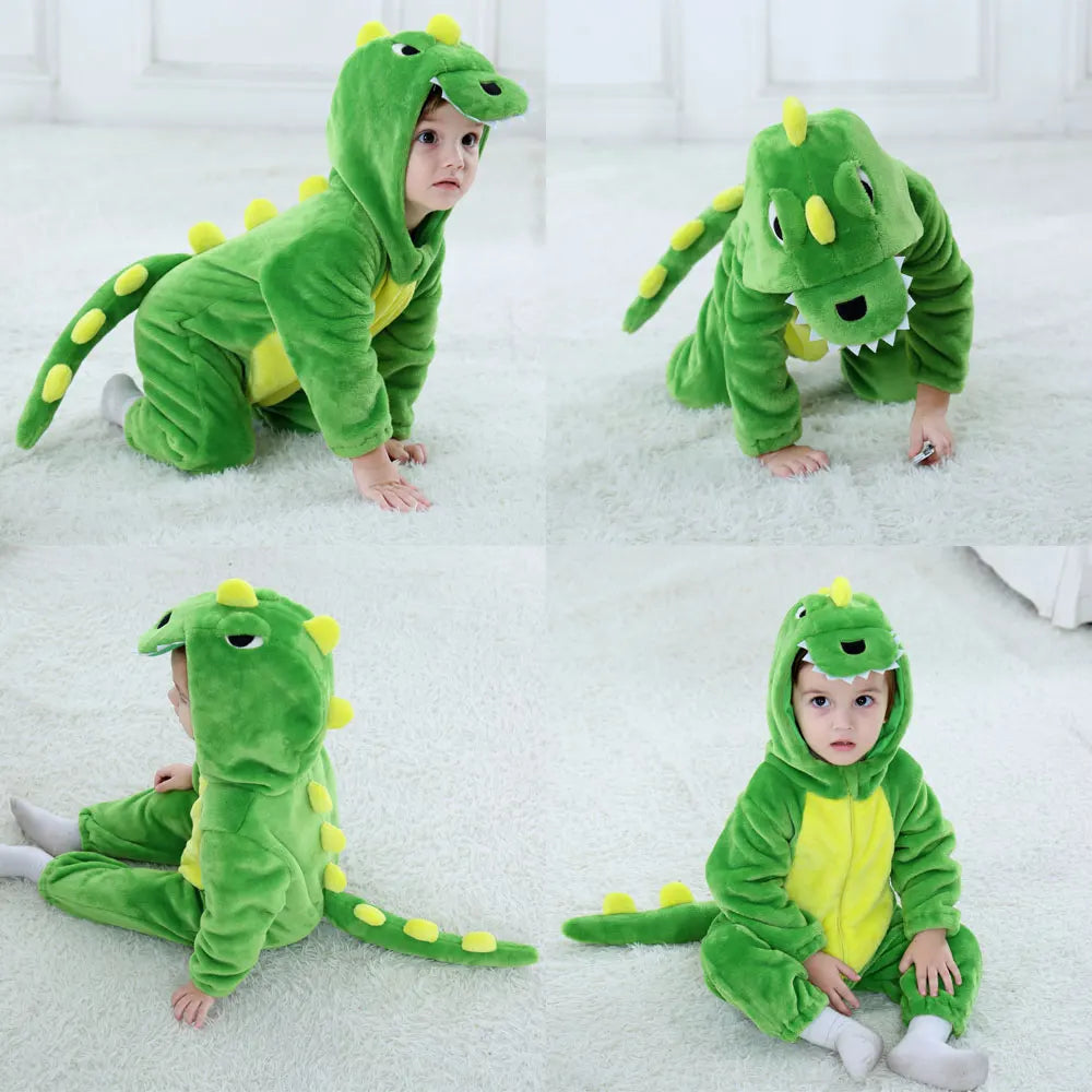 Green dinosaur plush jumpsuit costume for toddlers