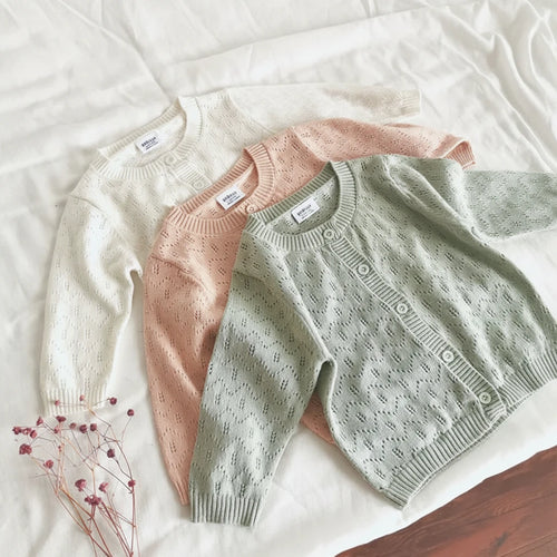 Spring Baby Girl Hollow Knitted Sweater Cardigans Summer Toddler Newborn Long Sleeves Jackets Children Knitted Coat Tops