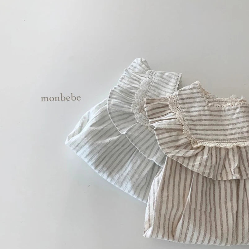 Soft cotton vintage romper dress with tatting craft weaving for girls