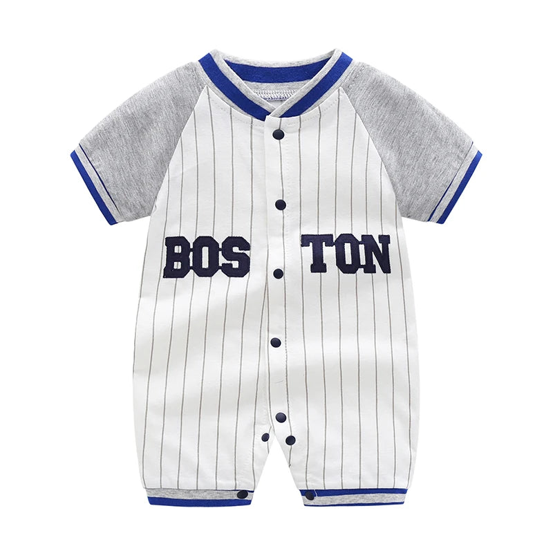 Striped Baseball-Style Romper for Baby in Soft Cotton