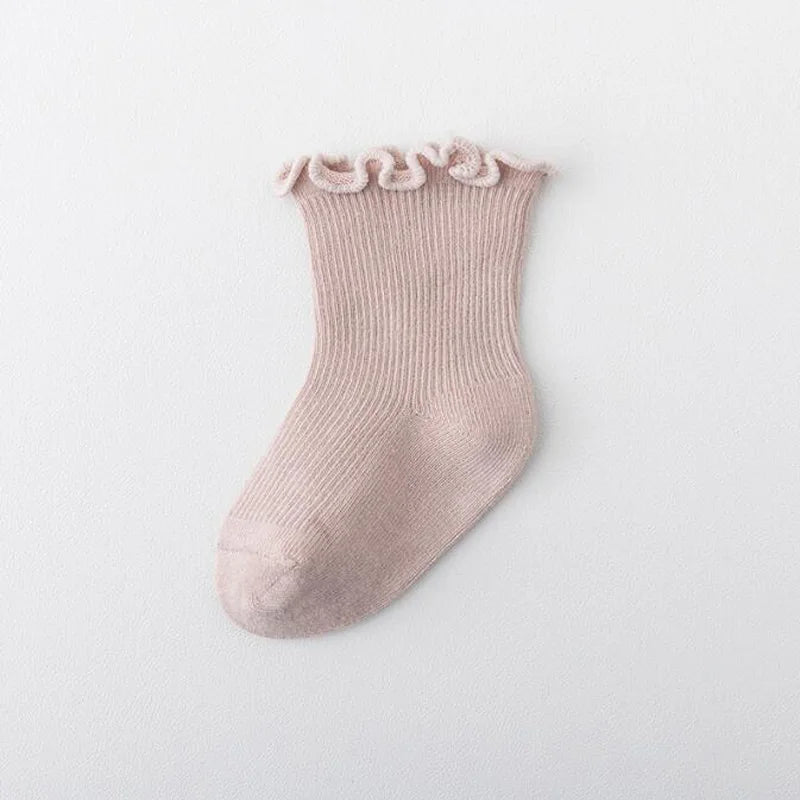 Frilled Rib Baby Socks 3-Pair Set - Pink, product view