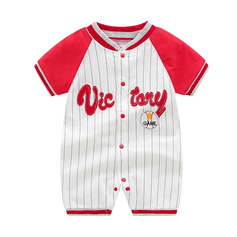 Striped Baseball-Style Romper for Baby in Soft Cotton