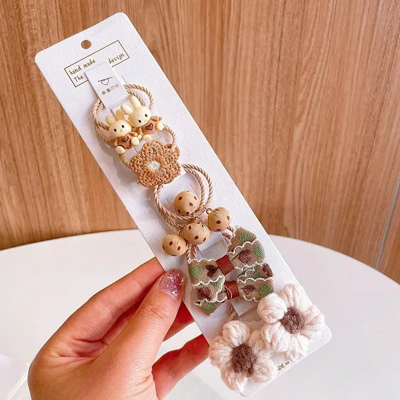 Cartoon Flower Bow Hair Scrunchie Set