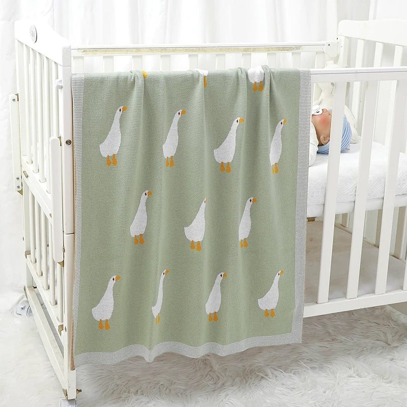 Cartoon Plaid Baby Blanket in soft cotton knitting for stroller and swaddle use