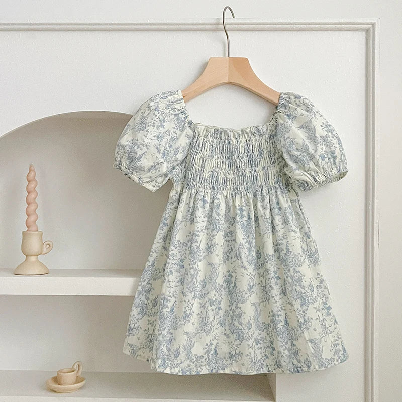 Summer Floral Short Sleeve Romper and Dress Set for Baby Girls