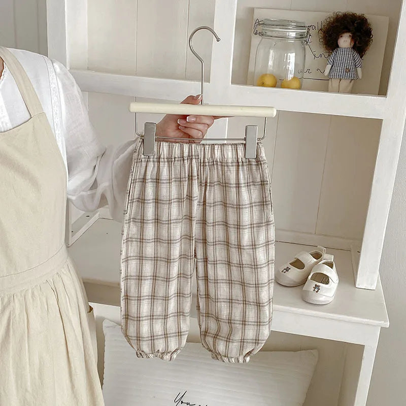 Baby Cotton Plaid Jogger Pants with Elastic Waistband