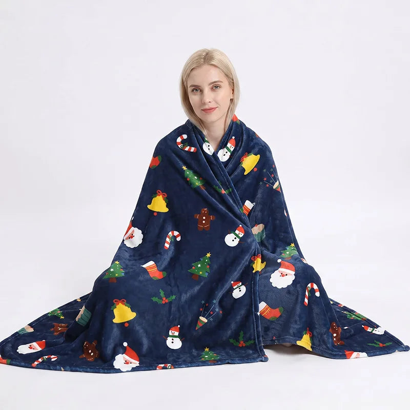 Midnight Santa and Snowman Throw Blanket