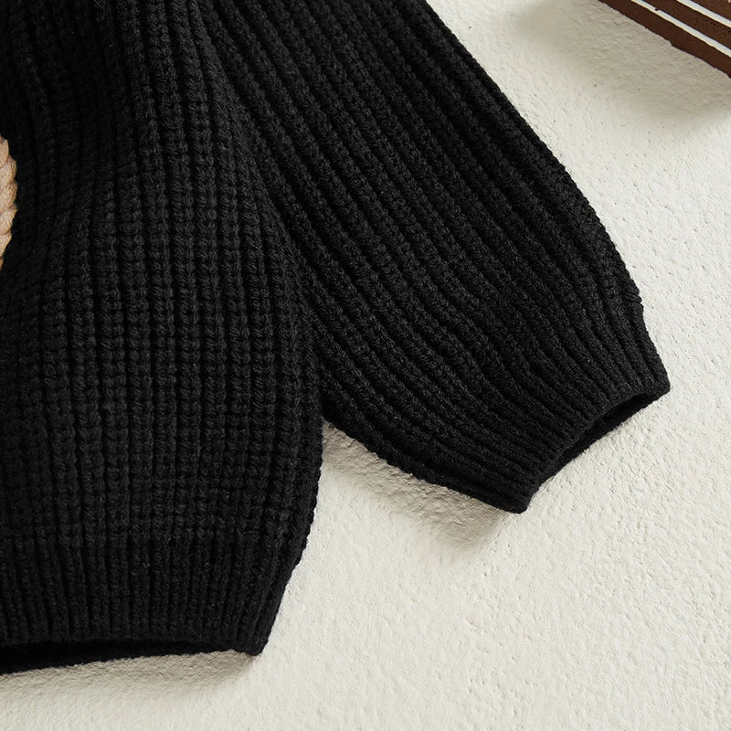 Back view of Letter Embroidered Knit Sweater