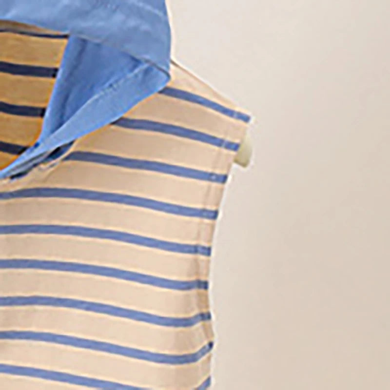 Star hooded striped cotton sleeveless baby romper back view