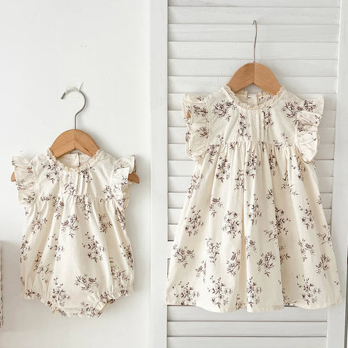 Ruffle lace sleeveless baby romper or dress style