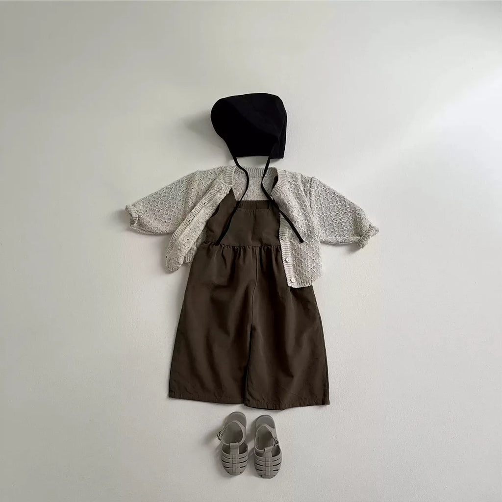 Loose Cotton Baby Overalls in Gray front view