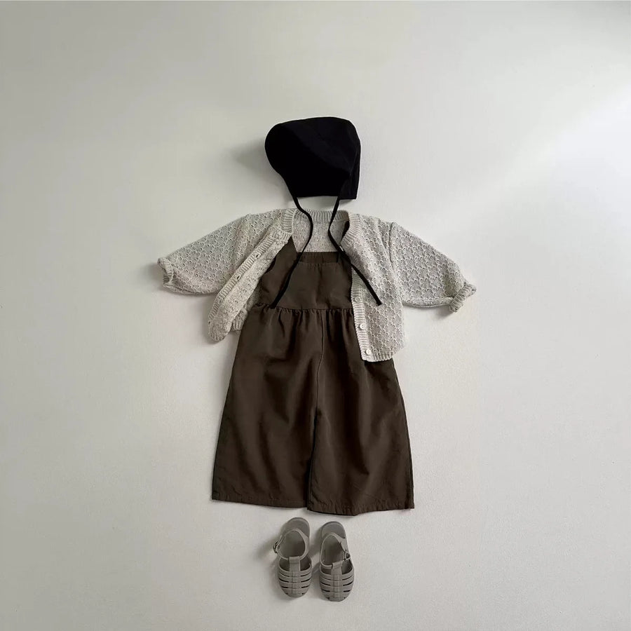 Loose Cotton Baby Overalls in Gray front view