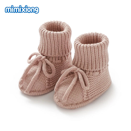 Dusty Pink Cord-Lace knitted baby booties