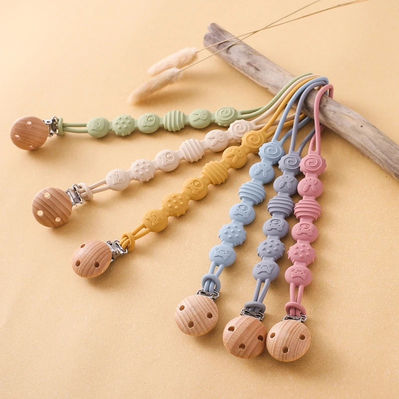 Beech Wood Pacifier Clip Silicone Chain Anti-drop Baby Accessories