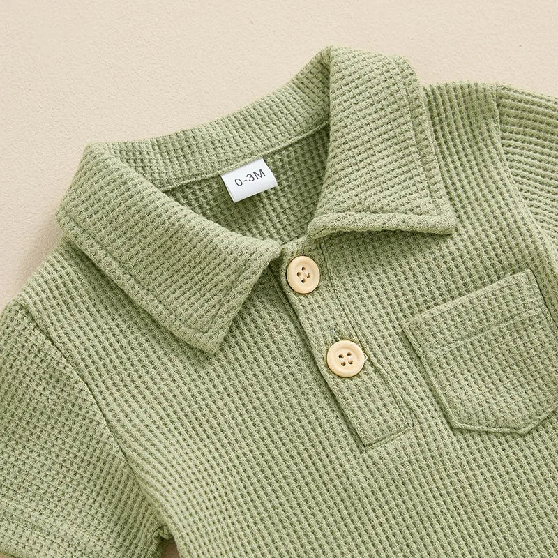 Waffle Knit Polo Bodysuit in blue color