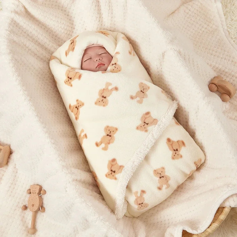 Soft Flannel Lamb Fleece Baby Blanket in Beige Bear color