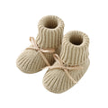 Taupe Ribbon-Tie knitted baby booties