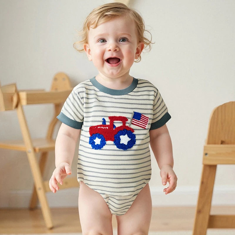 Stars and Stripes Sleeveless Romper for Baby Girls