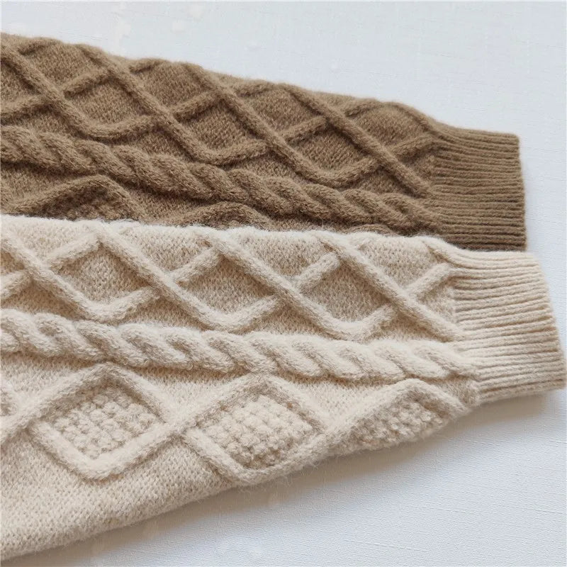 Brown knit cardigan sweater for toddlers with full sleeves