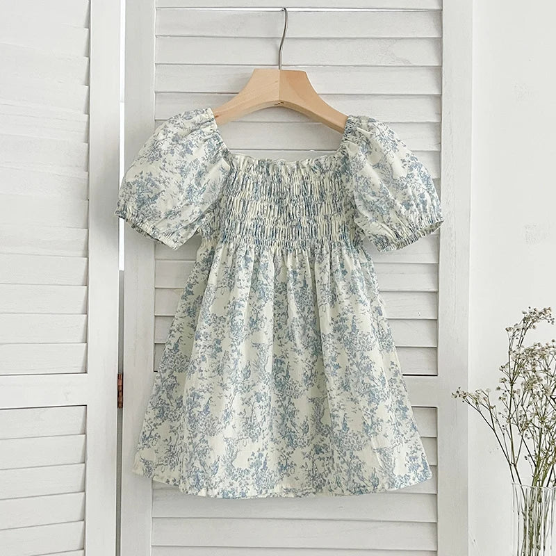 Summer Floral Short Sleeve Romper and Dress Set for Baby Girls