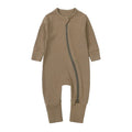 Long Sleeve Ribbed Zip Romper - Taupe