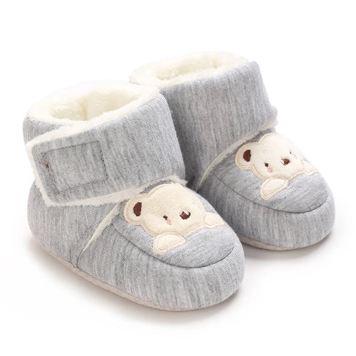 Gray / White Bear Cozy Cartoon baby boots