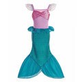 Pink and teal mermaid costume dress with sequin bodice and scale-patterned skirt