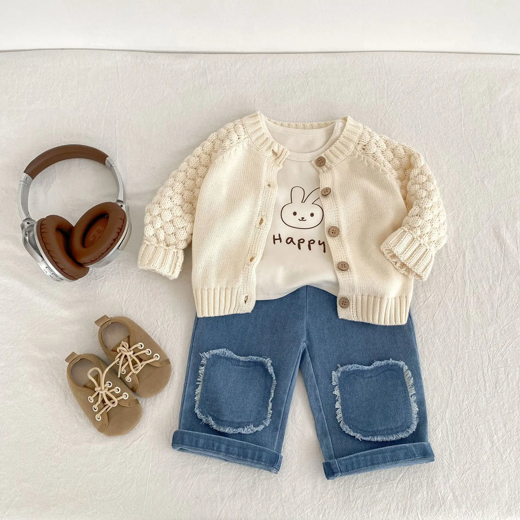 Baby Sweater Cardigan Thick Warm Winter Knit Coat with Long Sleeves