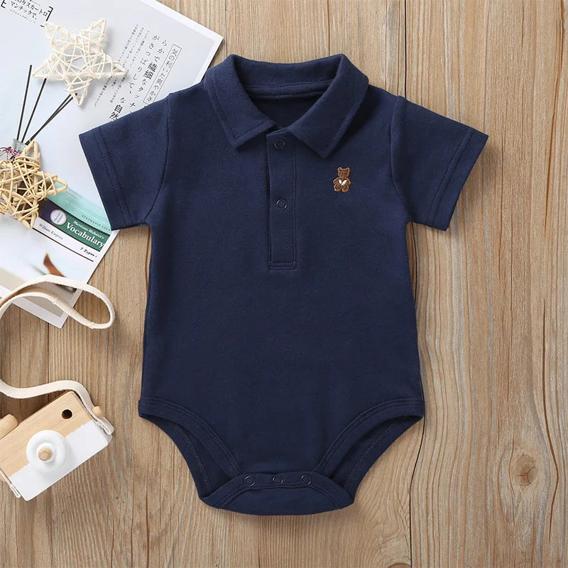 Solid Polo Romper fabric texture