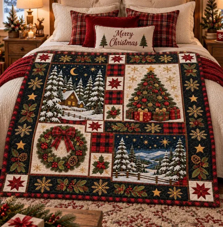 Christmas Cottage Patchwork Throw Blanket