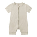 Soft Bamboo Short Sleeve Zip Romper - Oatmeal