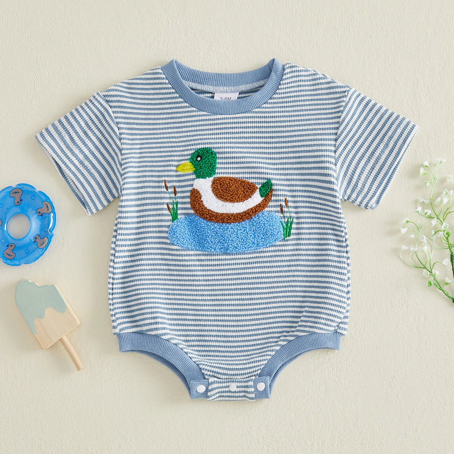 Duck Embroidery Stripe Bodysuit, product view 3