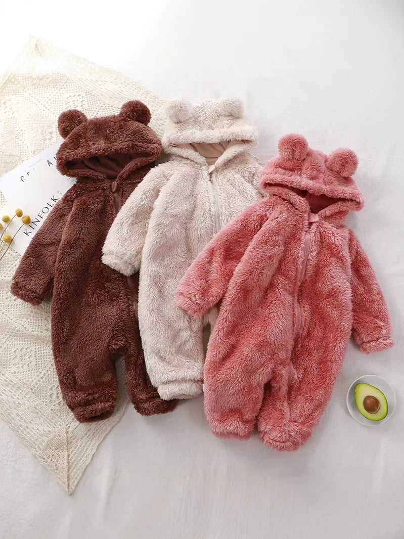 Plush Bear Hooded Romper in Brown