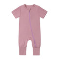 Bamboo Short Sleeve Zip Romper - Purple