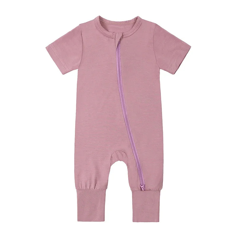 Bamboo Short Sleeve Zip Romper - Purple