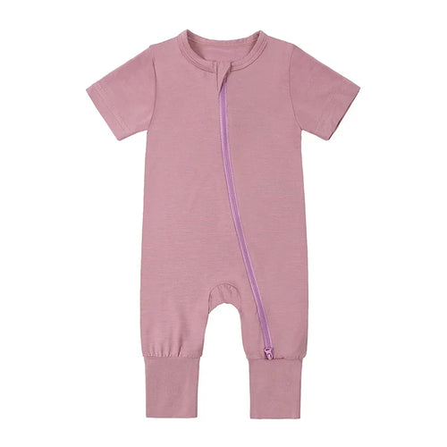 Bamboo Short Sleeve Zip Romper - Purple