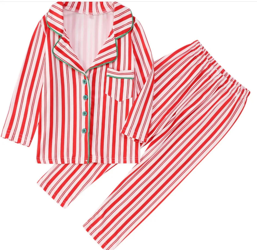 Candy Stripe Button-Front Family Christmas Pajamas